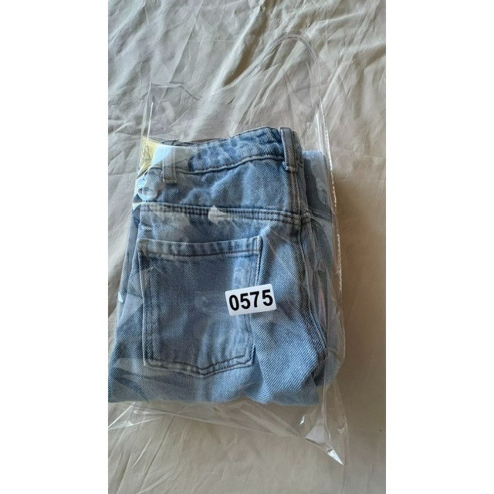 Primark Girls Floral Print Wide Leg Jeans Sz 7-8 Light Wash Demin Elastic Waist - Picture 11 of 11